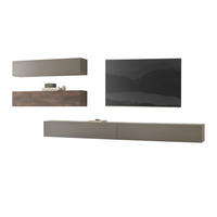 WOHNWAND Thermo Eiche, grau, Wohnkombination 4-teilig 380 cm mit Soft-Close - Eichefarben/Grau, Holzwerkstoff (380/200/30cm) - Furn.Design