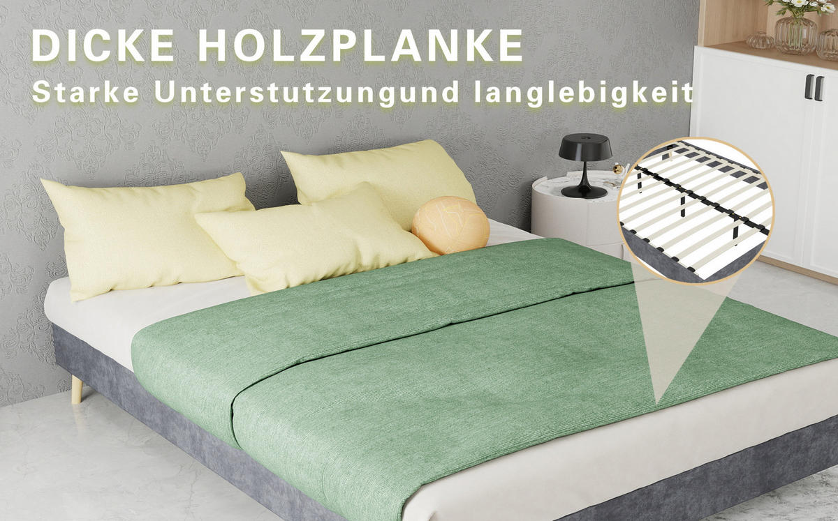 POLSTERBETT 140/200 cm mit Matratze, stabile Mehrfachstützung und schneller Montage, Grau - Grau, Textil (140/200cm) - Redom
