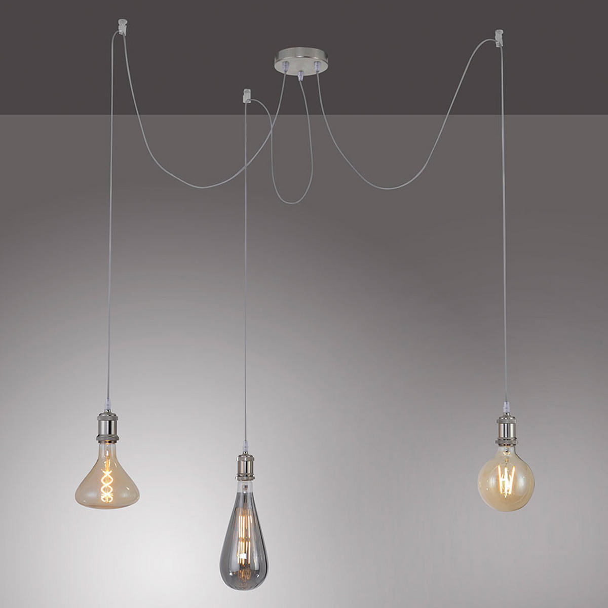 PENDELLEUCHTE Stahl Silber 3-Flammig Höhenverstellbar - Silberfarben, Metall (12/12/300cm)