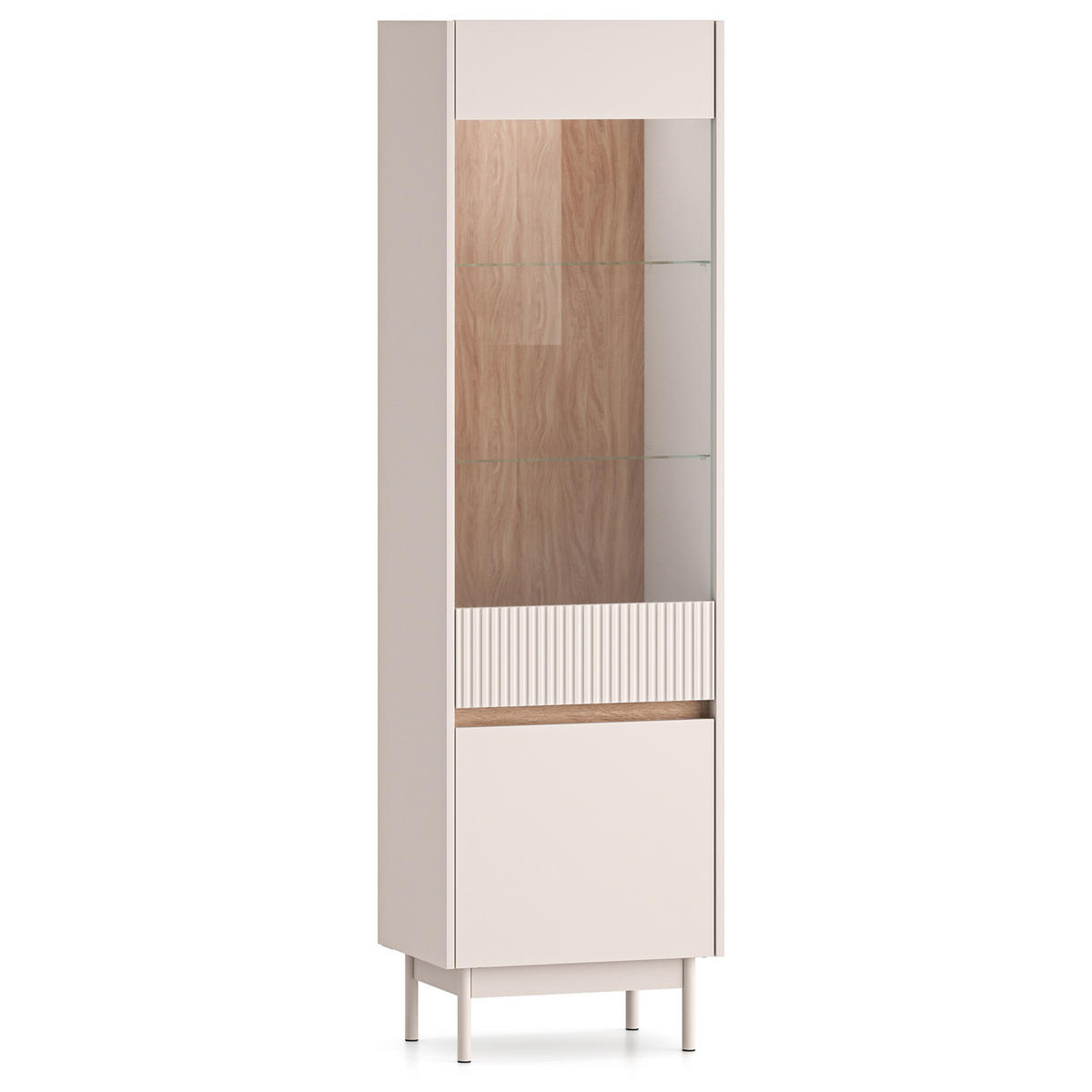 VITRINENSCHRÄNK NALIA, Vitrine, Creme/Eiche - Eichefarben/Creme, Glas/Holzwerkstoff (55/193/40cm) - KONSIMO®