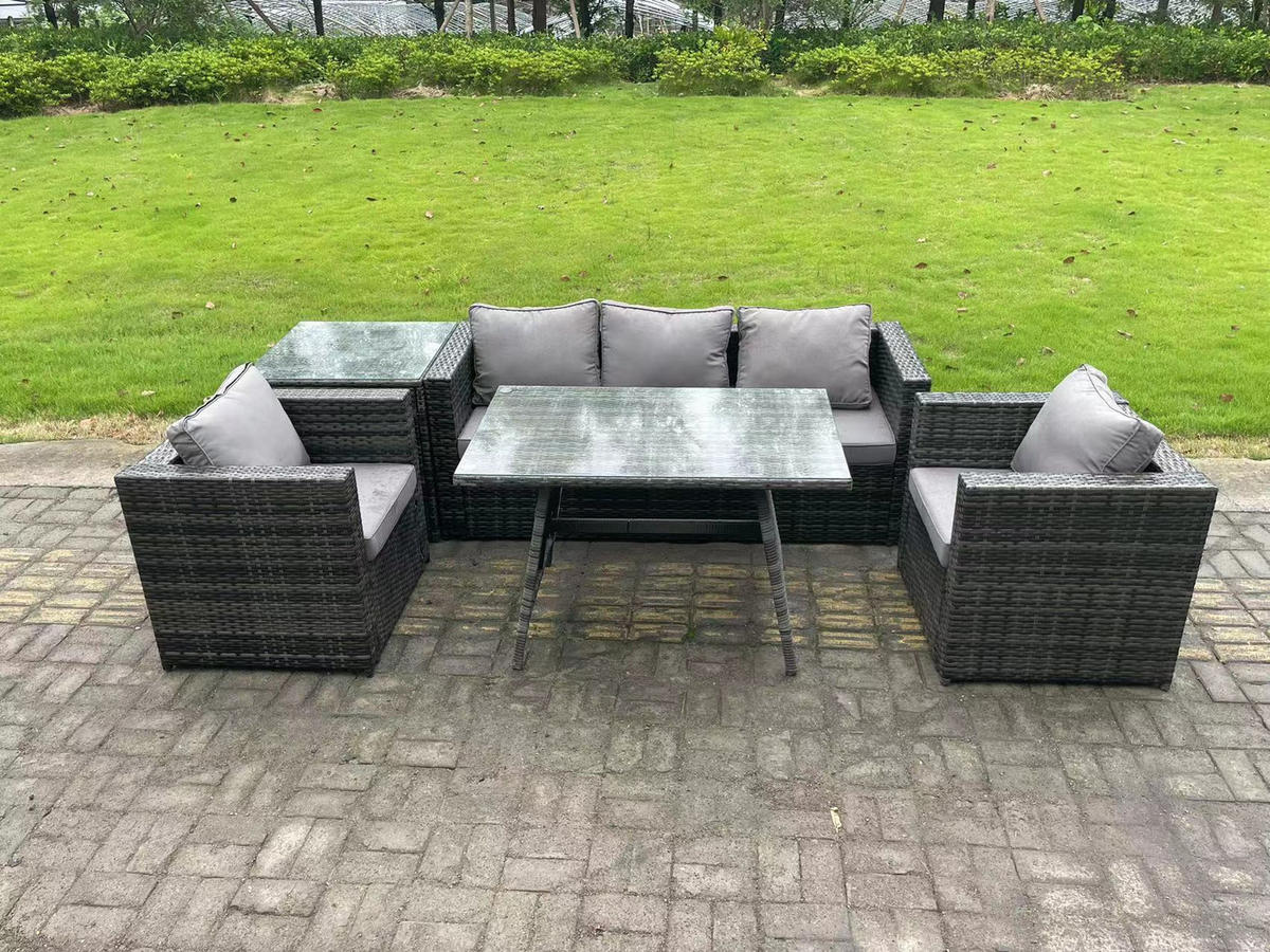 GARTENMÖBELSET mit Esstisch 5-Sitzer Grau - Dunkelgrau/Grau, Glas/Kunststoff - Fimous