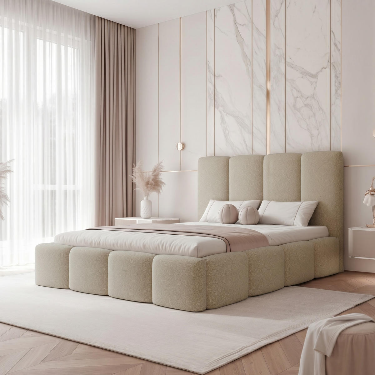 POLSTERBETT LANDARE 200x200 cm Beige Samt (Stoff Melody) - mit Bettkasten und Lattenrost - Beige, Holzwerkstoff/Textil (200/200cm) - Ravio