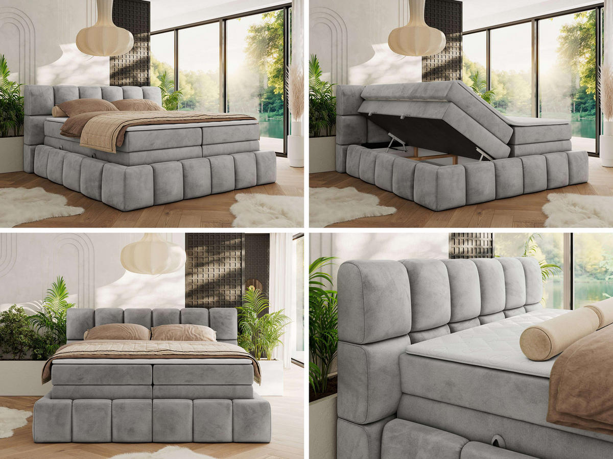 BOXSPRINGBETT NIRA KING 140/200 Hellgrau Velvet - H3 - Hellgrau, Holz/Textil (140/200cm) - MKS