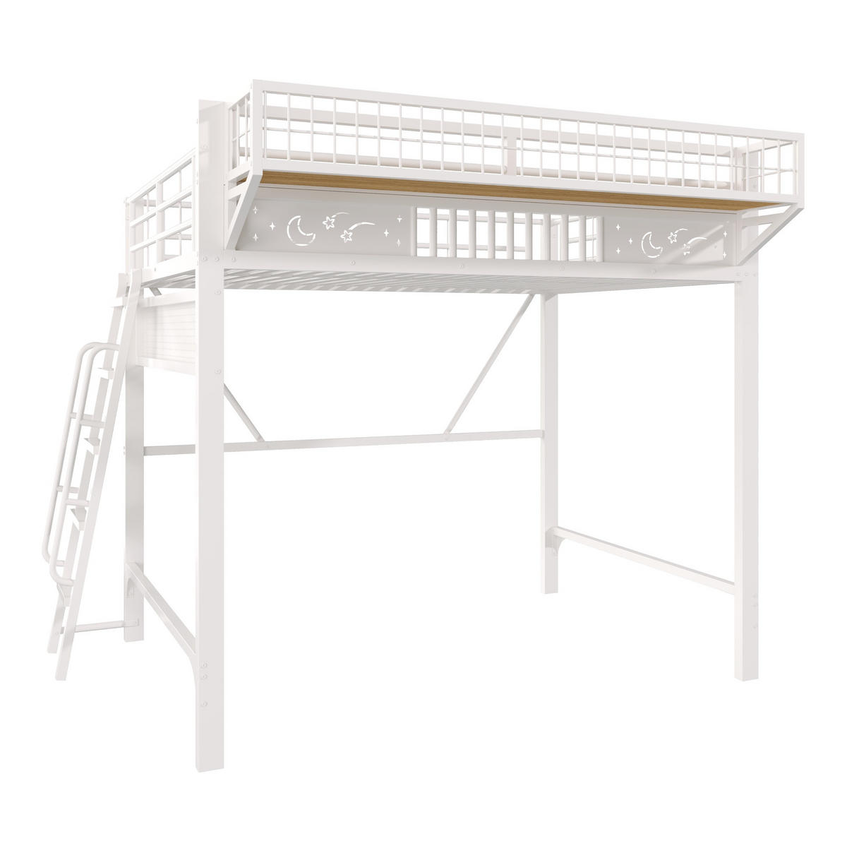 HOCHBETT aus Metall 140x200 cm Weiß mit Staufächern und offener unterer Ebene - Weiß, Metall (140/200cm) - Modfu