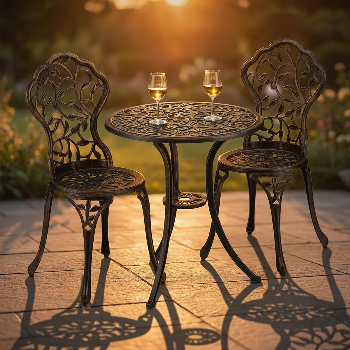 BALKONMÖBELSET Bronze Bistro 3-teilig Aluminium Tisch 65x60 cm 2 Stühle - Braun, Metall - Relaxdays