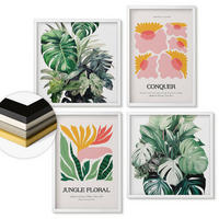 WANDBILDER 4er-Set - 50x50 cm & 40x60 cm Weißer Rahmen - Blumen und Blätter – moderne Poster - Weiß, Kunststoff (50/50cm) - ArtPrintCave