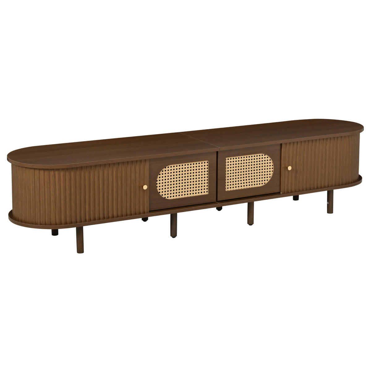 TV stolek 180/40/40 cm se 2 dvířky, 2 roletovými dvířky a MDF korpusem, Tmavý dub - barva vlašského ořechu/hnědá, kompozitní dřevo (180/40/40cm) - Redom
