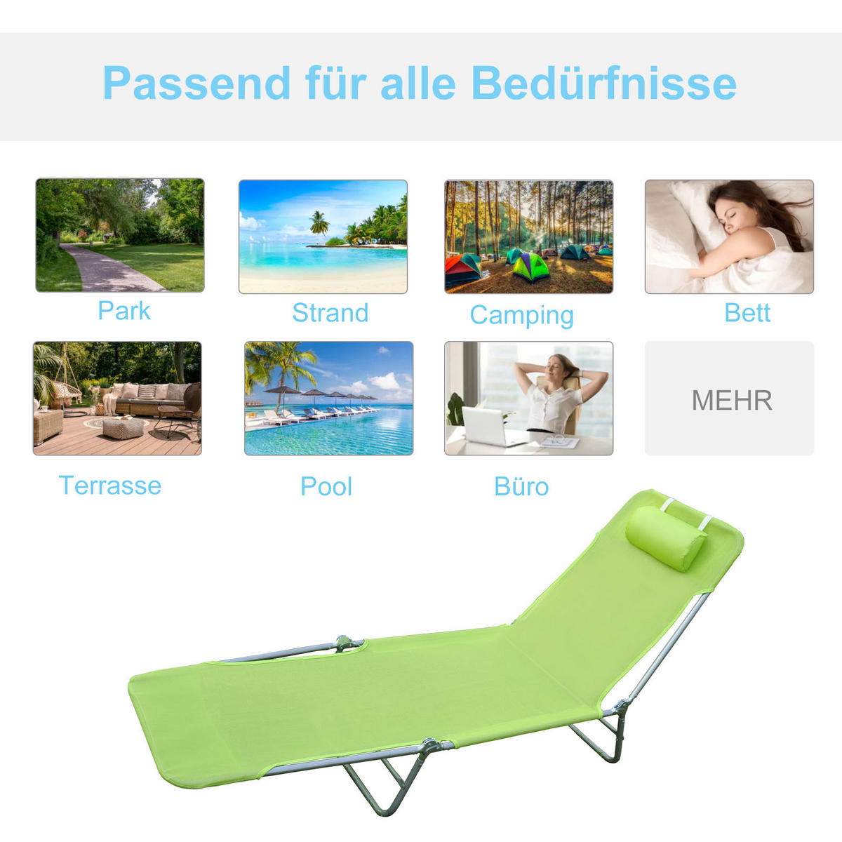 SONNENLIEGE Liegen Gartenliege Stuhl Relaxliege Bäderliege Zweibeine 4 Farbe - Grün, Kunststoff/Metall (56/28/182cm) - Outsunny