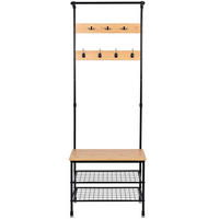 GARDEROBENSTÄNDER Bambus Metall Holzoptik mit Bank 66×32×186 cm - Schwarz/Naturfarben, Holzwerkstoff/Metall (66/183/32cm) - Begryf