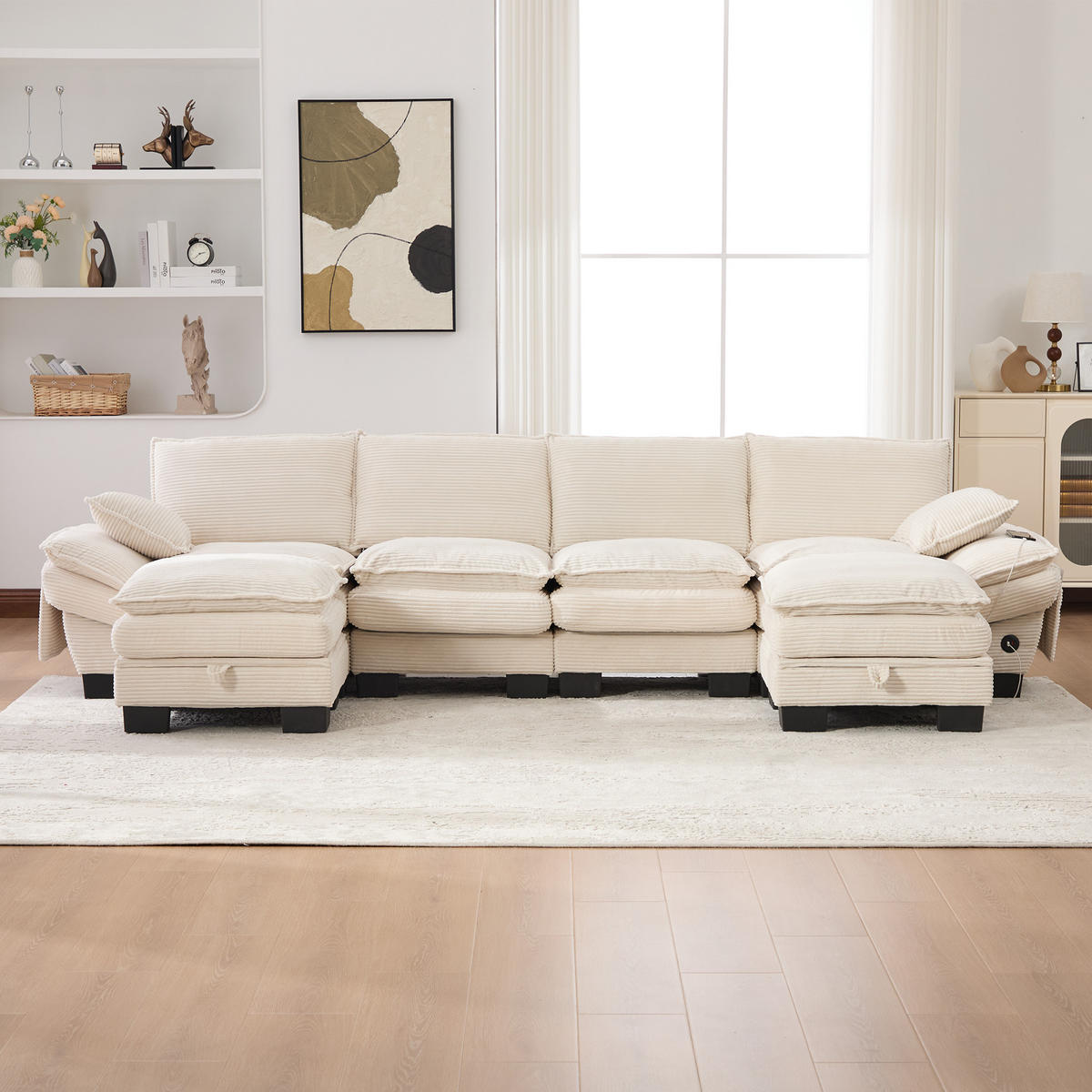 WOHNLANDSCHAFT DE-33753 modular mit 2 Stauraumhockern Beige - Beige, Metall (330/84/132cm) - ComfortXL