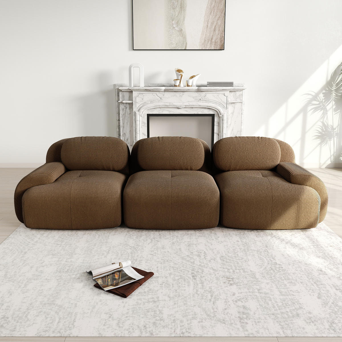 3-SITZER Sofa 298x103x75 cm aus Cordstoff modular ohne Gestell, braun - Braun, Textil (103/75/298cm)