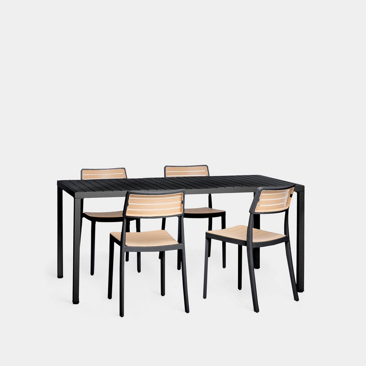 GARTEN-SET mit Tisch und 4 stapelbaren Stühlen in Schwarz Hilda - Schwarz, Kunststoff - Klast Home