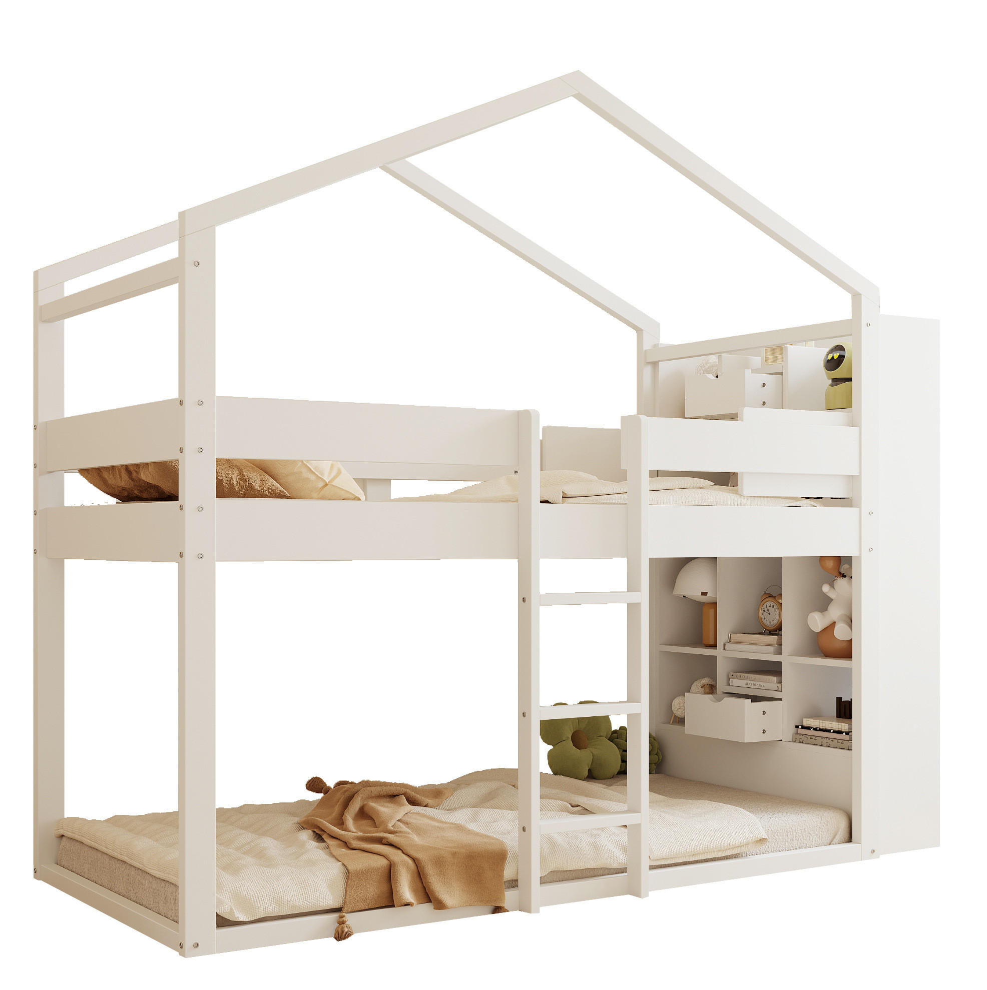 HAUSBETT 90/200 cm aus Kiefernholz mit Stauraum in Weiß - Weiß, Holz (90/200cm) - BEAOK
