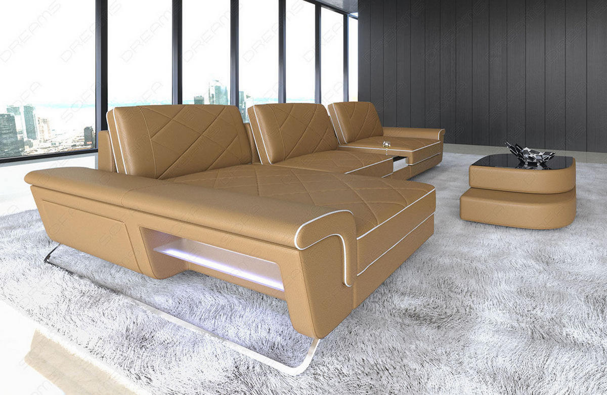 LEDERSOFA Bari L - Beige, Leder (197/369cm) - Sofa Dreams