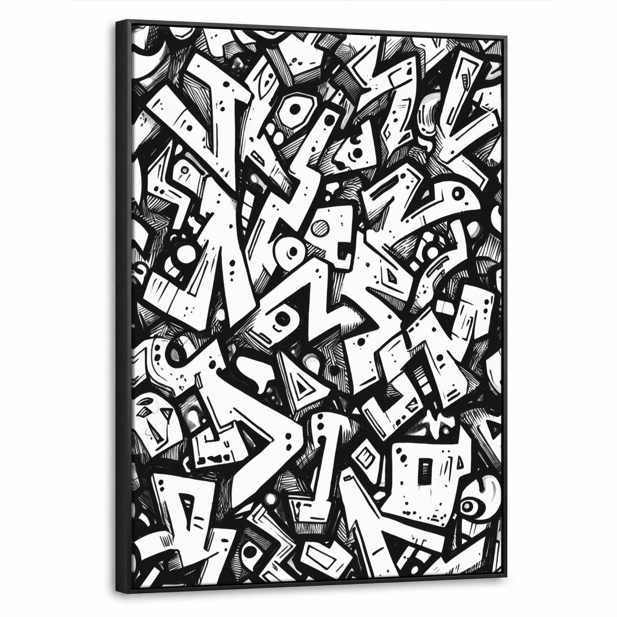 LEINWAND Bilder mit Rahmen - Formen - Buchstaben - Graffiti - Schwarz - 70x100 - Schwarz, Textil (70/100cm) - MuchoWow