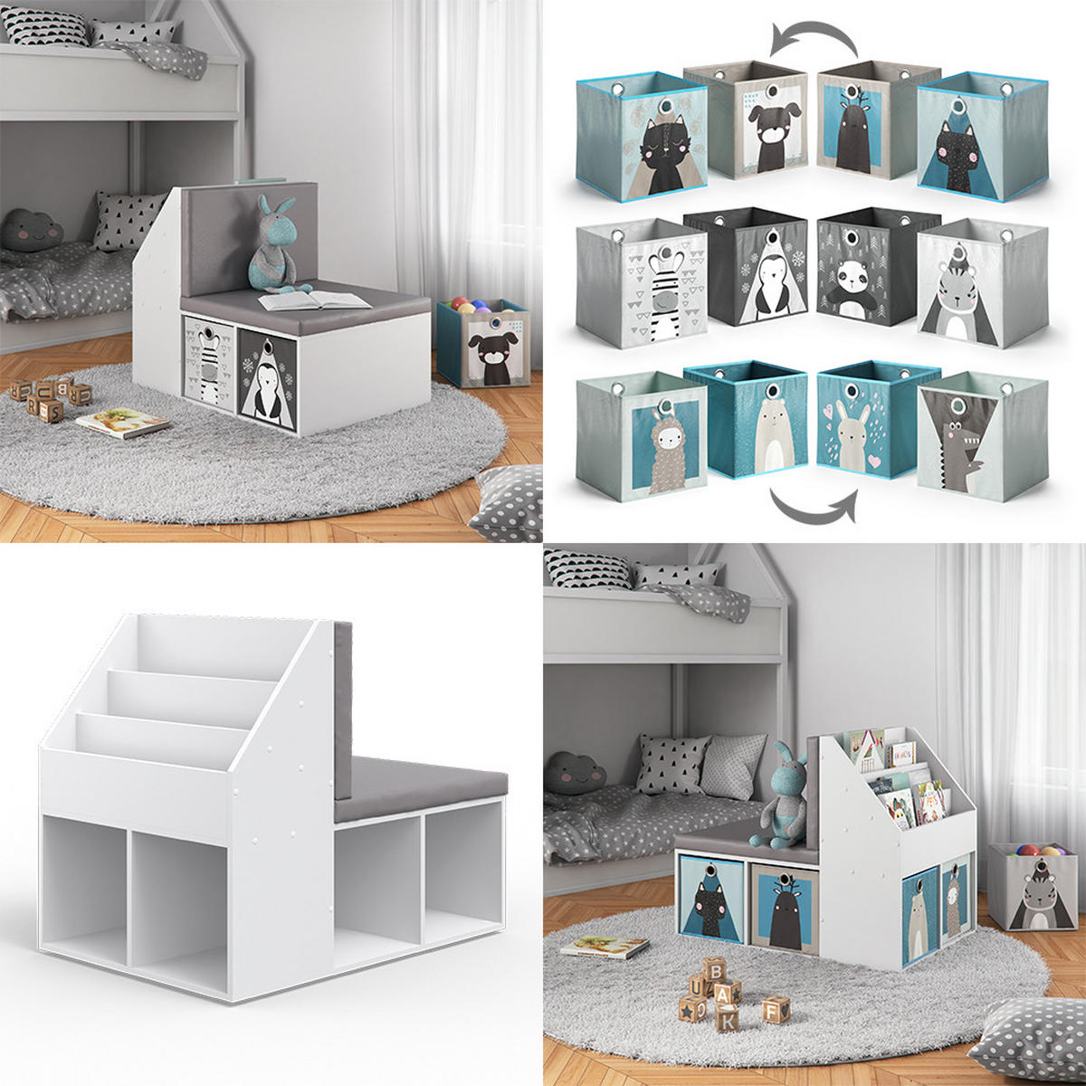 KINDERREGAL Onix Grau 97.1 x 78.4 cm mit 6 Faltboxen opt.2 - Grau, Holzwerkstoff (97.1/78.4/66.8cm) - Vicco