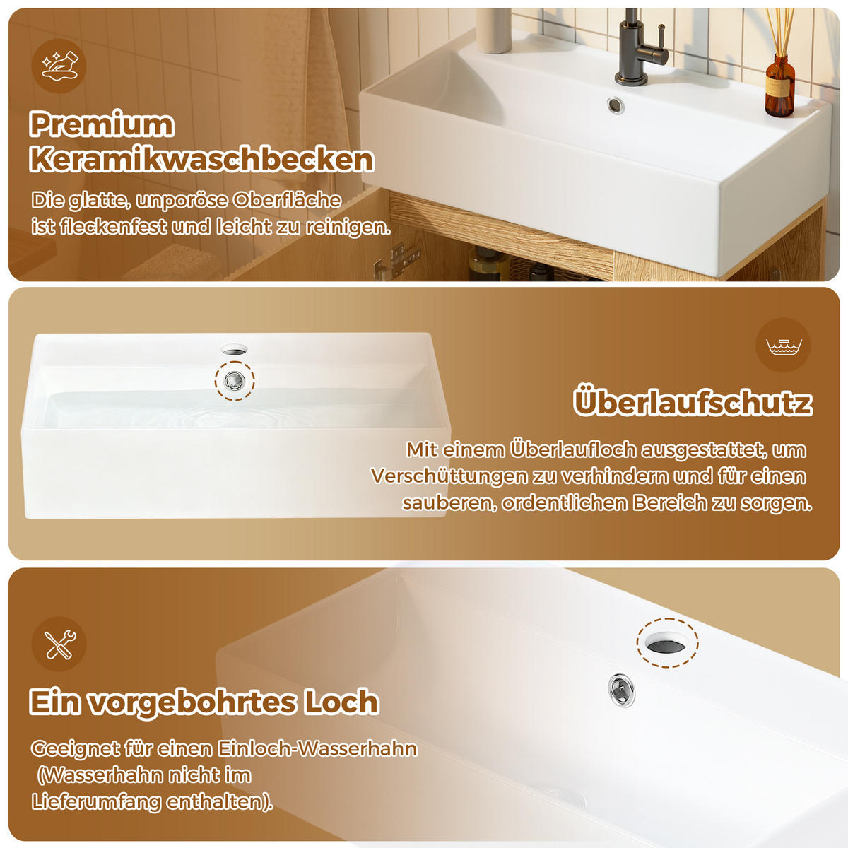 BADEZIMMERSCHRANK Waschbeckenunterschrank Rillenoptik Keramik 55cm - Naturfarben, Keramik (55/87/32cm) - FLIEKS