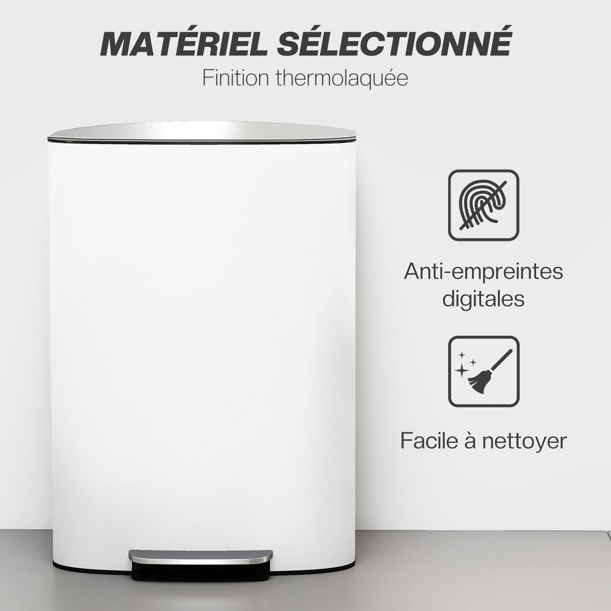 MÜLLEIMER 50L CREME Tretmülleimer für die Küche 45,1/62,6/36,5 cm Edelstahl pulverbeschichtet Creme Absenkautomatik Küche - Creme, Metall (36.5/62.6/45.1cm) - Rolipo