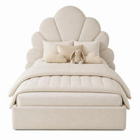 POLSTERBETT 90/200 mit geschwungenem Blütenkopfteil, weichem Samtbezug und Anti-Rutsch-Elementen in Beige - Beige, Holzwerkstoff/Textil (90/200cm) - EVRYAE