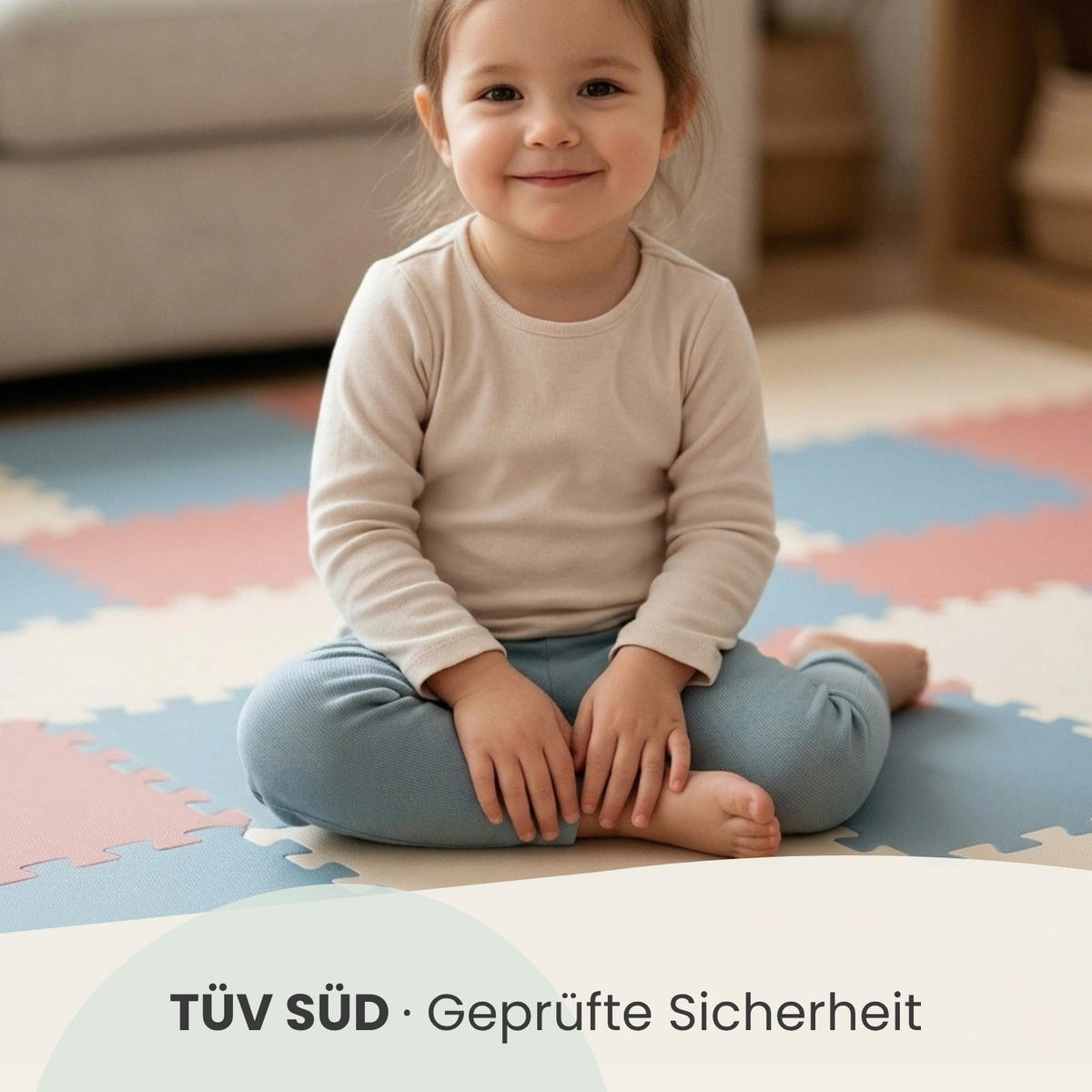 SPIELMATTE mit Rand - 270/90/1 cm Puzzlematte Rosa Blau Beige - Rosa, Kunststoff (30/30cm) - Littletom