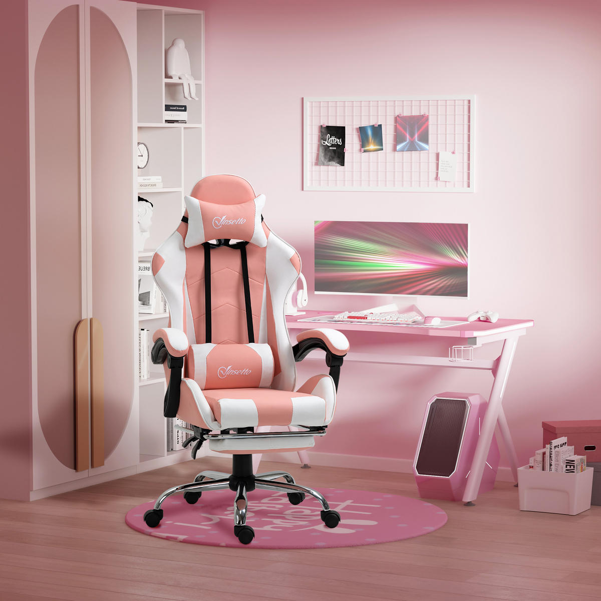 GAMINGSTUHL, Kunstleder, PVC, Rosa+Weiß - Multicolor, Kunststoff (67/127/64cm) - Vinsetto