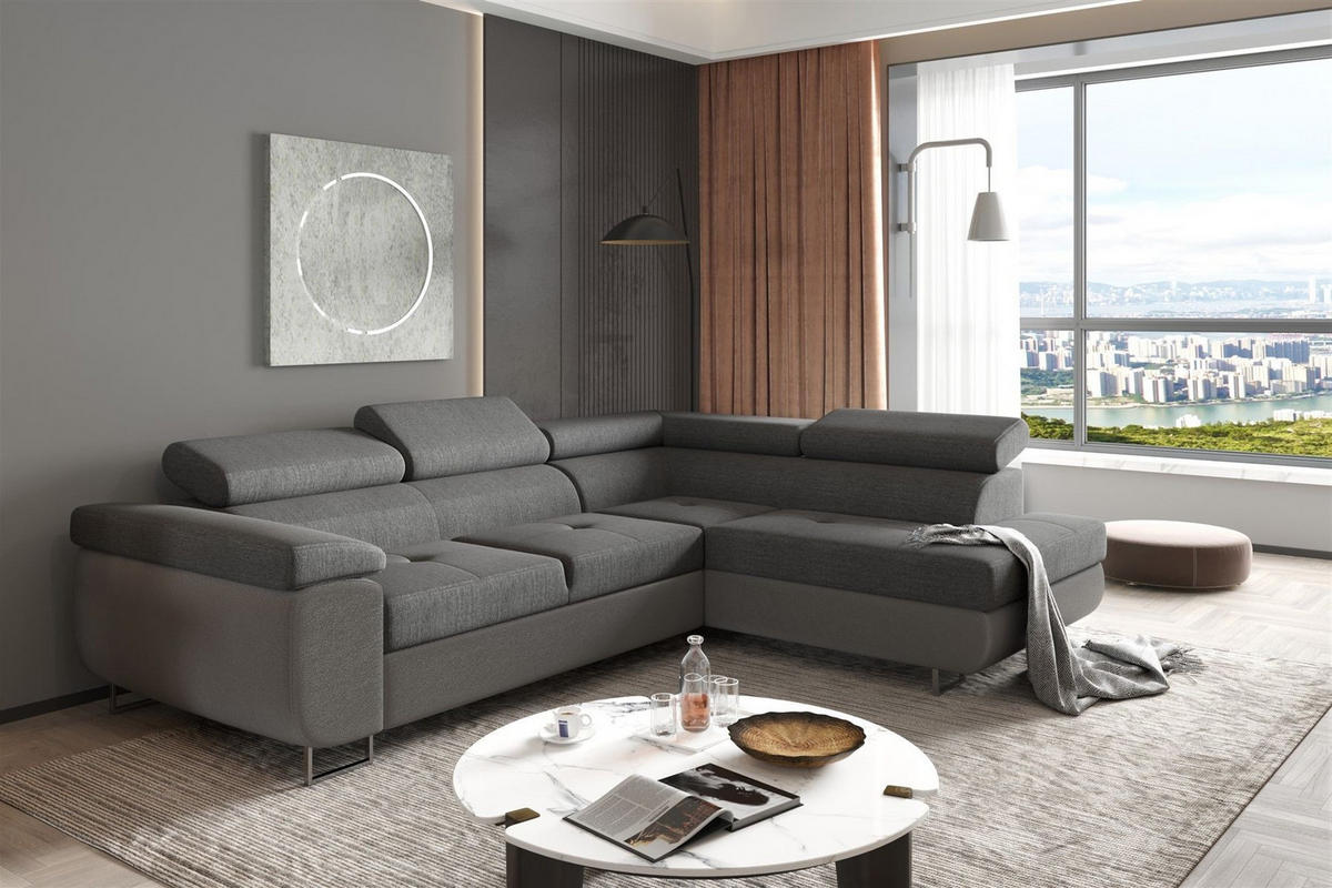 ECKSOFA Jade Mit Schlaffunktion - Dunkelgrau, Holzwerkstoff/Textil (275/202cm) - Fun Möbel