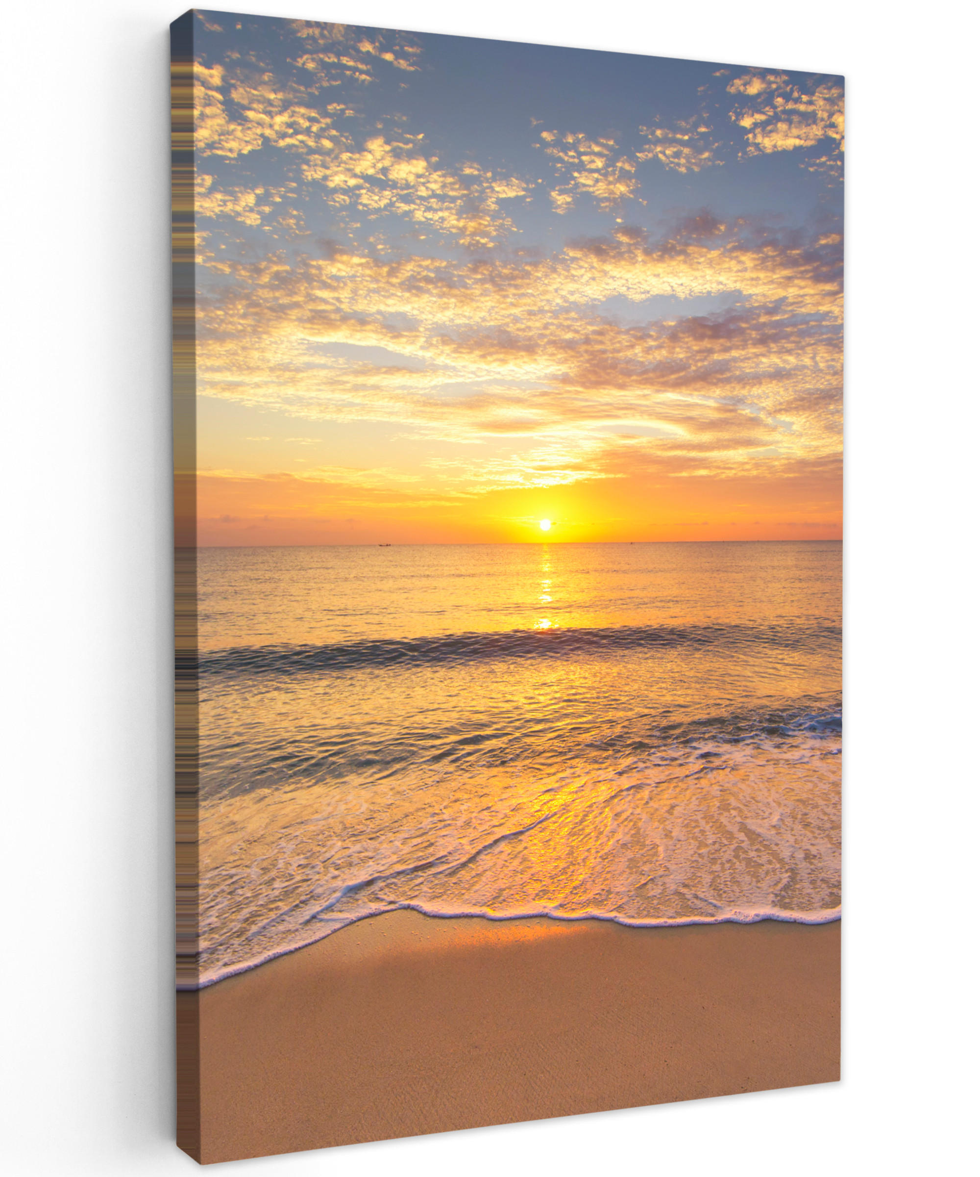 LEINWANDBILD Strand - Sonnenuntergang - Meer 80x120 cm - Gelb, Textil (80/120cm) - MuchoWow