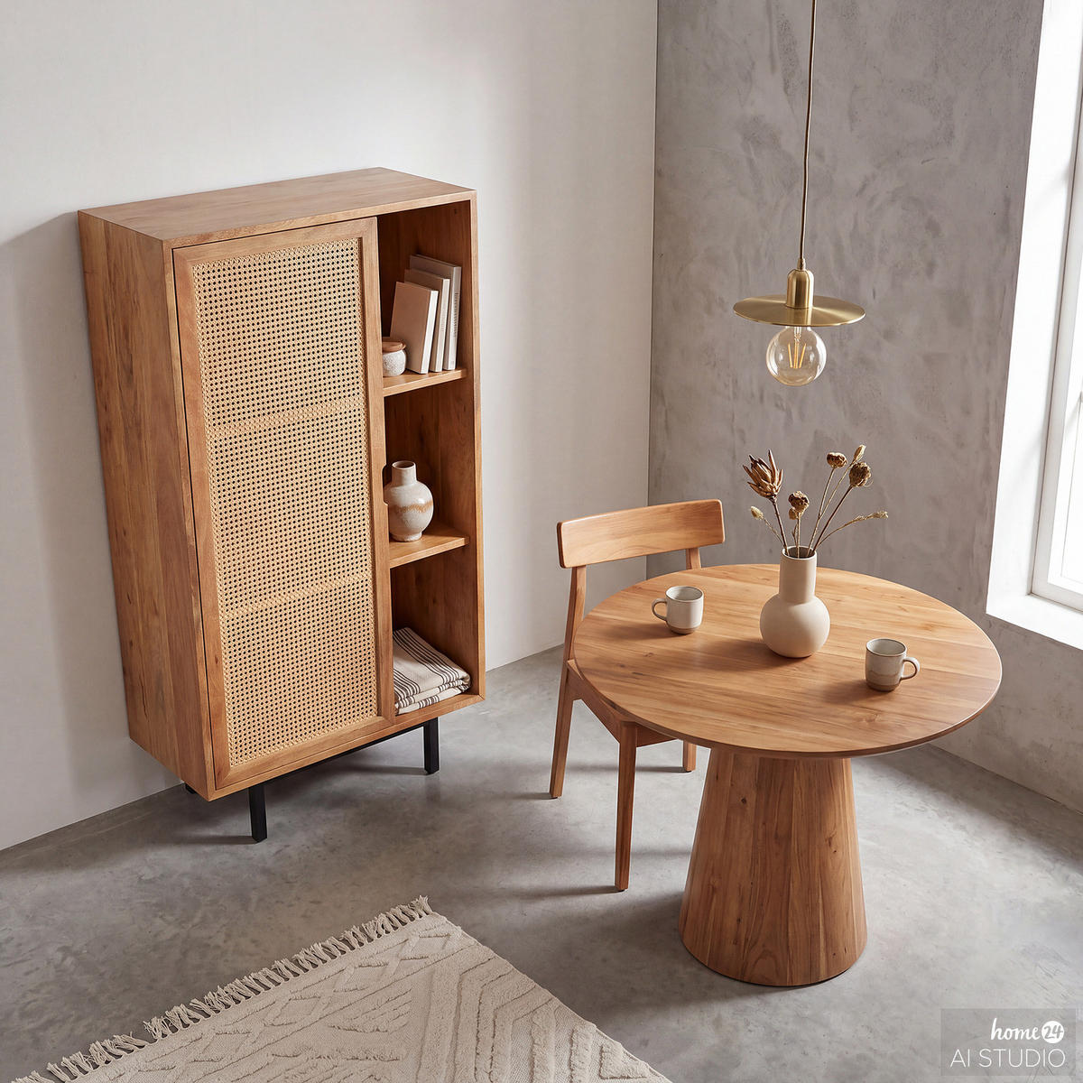 MASSIVES HIGHBOARD - Mango massiv / Wiener Geflecht - Mango / Beige - 80 cm - Braun, Naturmaterialien/Holz (80/150/40cm) - home24