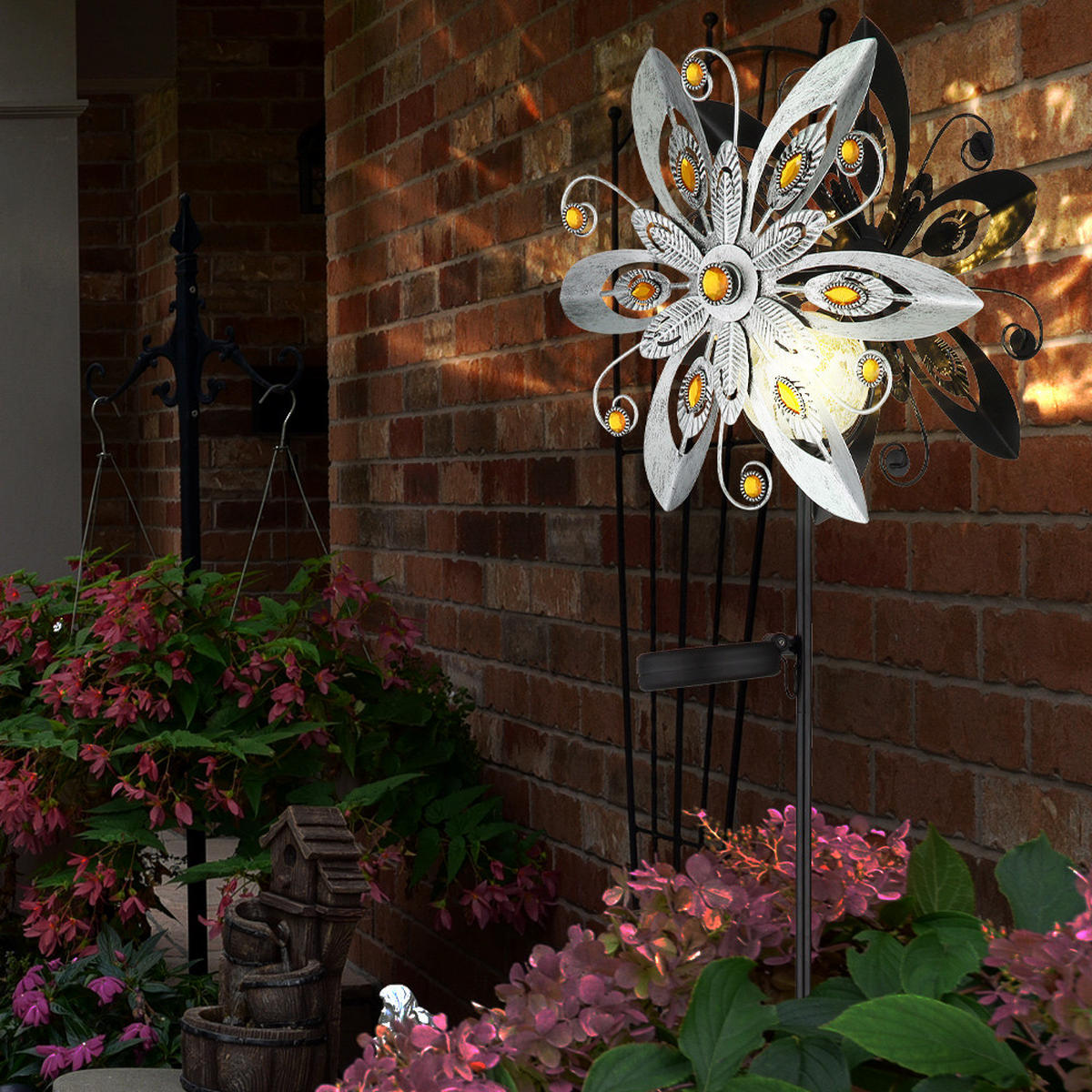 LED AUSSENLEUCHTE Solar Windrad Kristalloptik - Silberfarben, Glas (32/17.5/124cm) - Globo Lighting