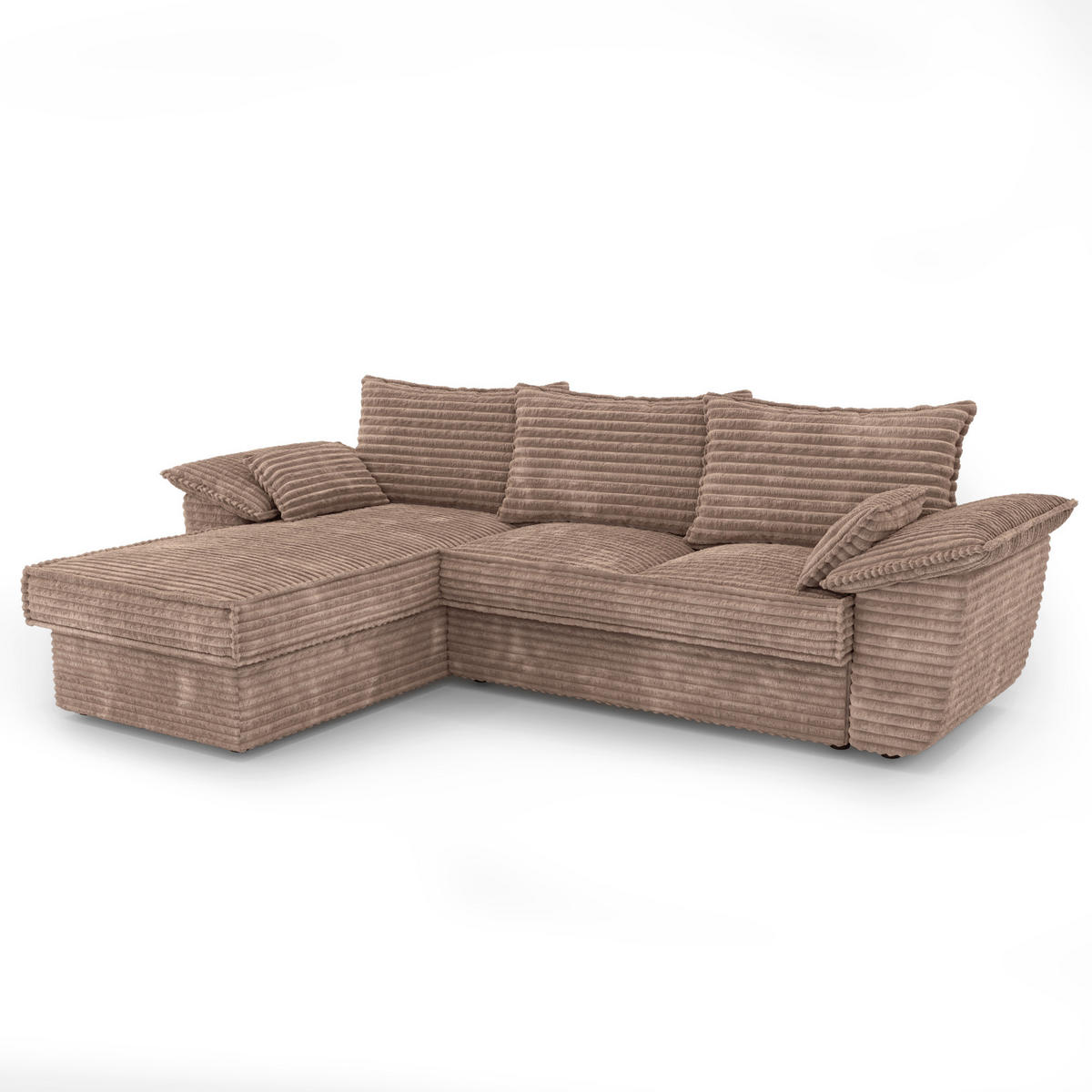 ECKSOFA LINKS Gerippter Samt XXL Taupe 257cm - Taupe, Textil (168/257cm) - Sia Home