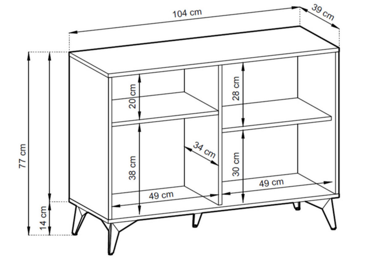 KOMMODE Diamond Eiche Evoke/Schwarz 104/39/77cm - Eichefarben/Schwarz, Holzwerkstoff/Metall (104/77/39cm) - SIMKAM Furniture