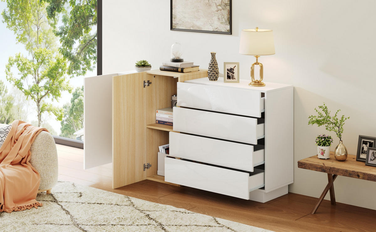 SIDEBOARD 140/35/76.5 cm Weiß aus MDF grifflos - Weiß, Holzwerkstoff (35/76.5/140cm) - OKMYHOME