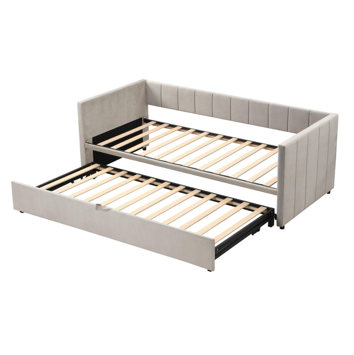 ROZKLÁDACÍ postel 90/200 cm šedá ze sametu s výsuvným lůžkem a lamelovým roštem - šedá, kůže (90/200cm) - OKWISH