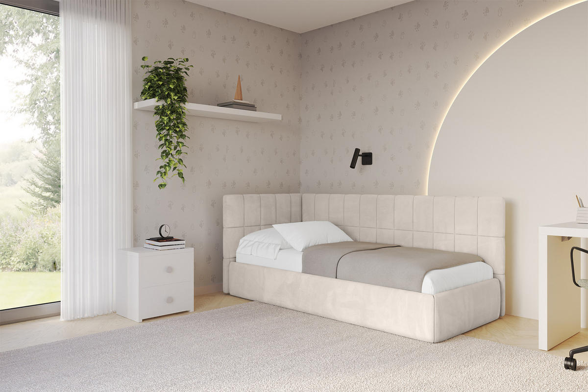 EINZELLBETT Jugendbett mit Bettkasten, Rechts - TULY 100x200 Beige - Sandfarben, Holzwerkstoff/Textil (100/200cm) - ALTDECOR