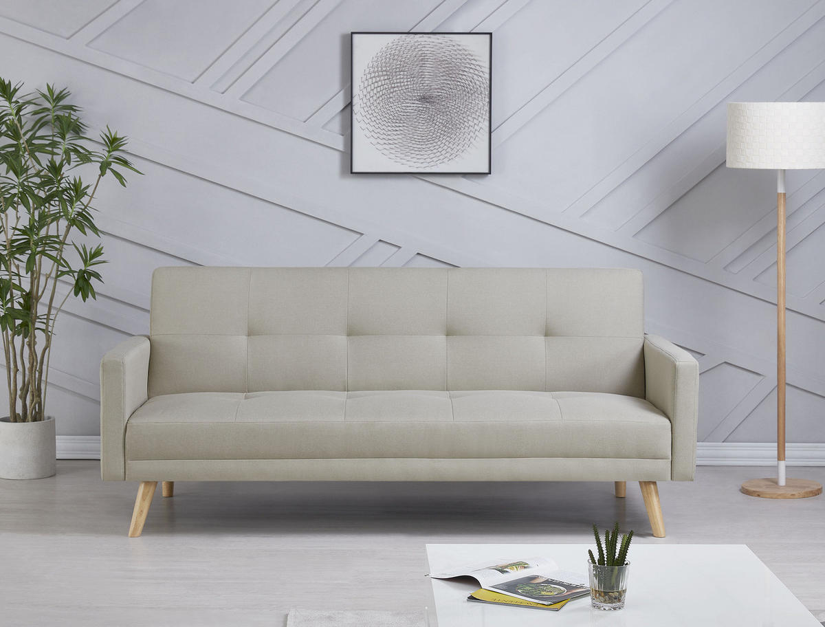 SCHLAFSOFA wooden beige 3-sitzer stoff - Beige, Holz (209/88/89cm) - Concept Usine