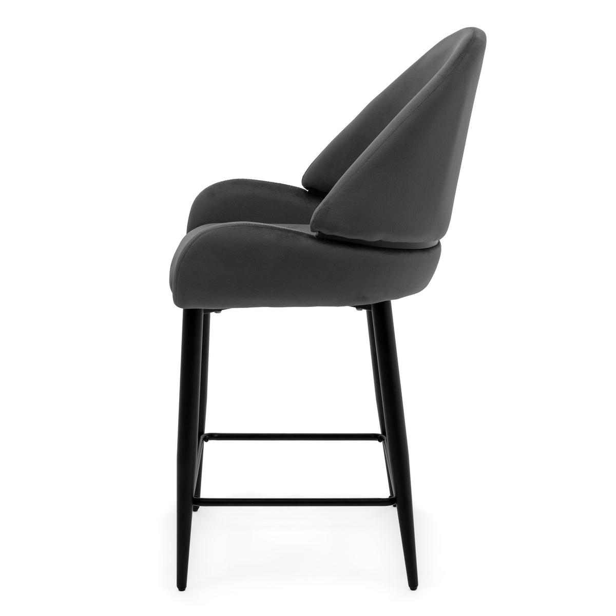 BARHOCKER BERGAMO gepolsterter mit Steppung - grau - Samt Velour - Schwarz/Grau, Textil/Metall (56/106/61cm) - NEW HOME