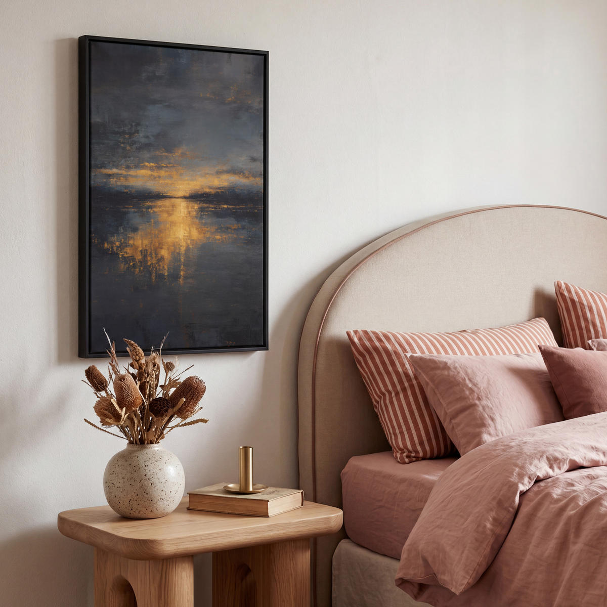 LEINWAND Bilder mit Rahmen - Goldene Reflexion auf dem Wasser - 40x60 - Anthrazit, Textil (40/60cm) - MuchoWow