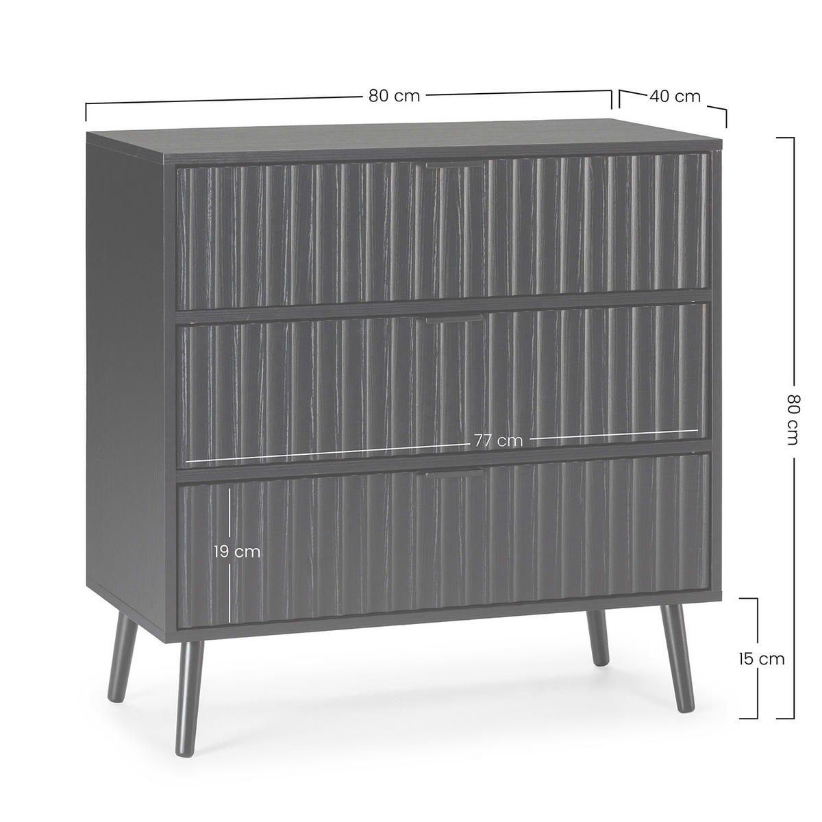 KOMMODE 80/80/40 Lluvia Schwarz - Schwarz, Holzwerkstoff (80/80/40cm)