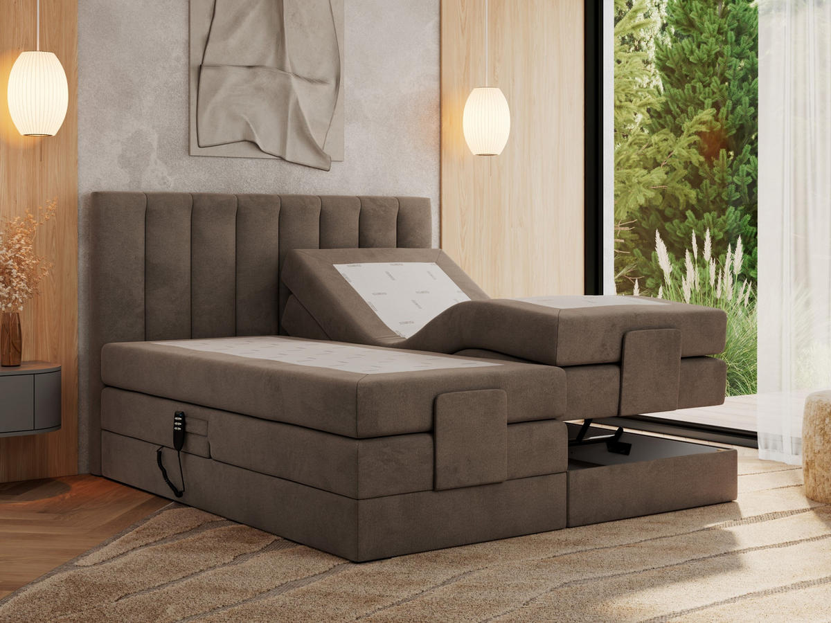 BOXBETT COMFORTO 140/200 - Braun Velvet - H3 - Braun, Holz/Textil (140/200cm) - MKS