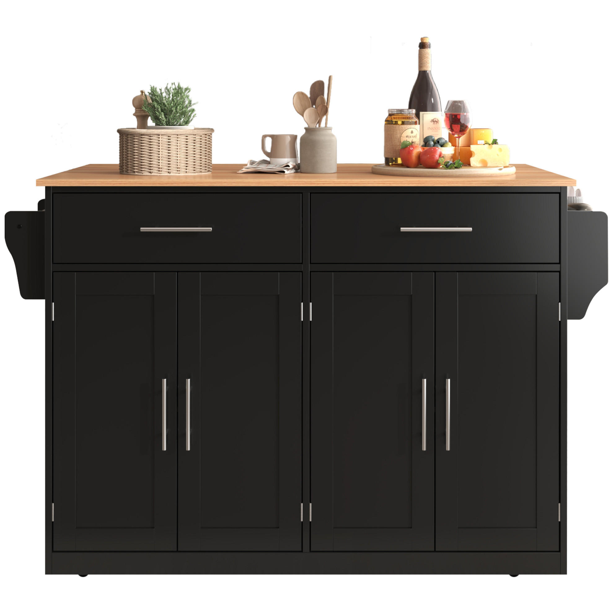 KÜCHENWAGEN mit klappbarer Tischplatte 120 x 46/70 x 91,5 cm Schwarz/Natur - Schwarz, Holz (71/91.5/120cm) - Beauniv