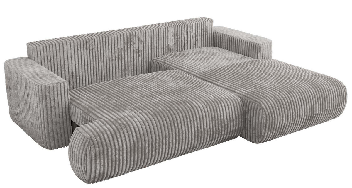 ECKSOFA OVO L Hellgrau Cord - Rechts Seite - Hellgrau/Schwarz, Kunststoff/Textil (195/271cm) - MKS