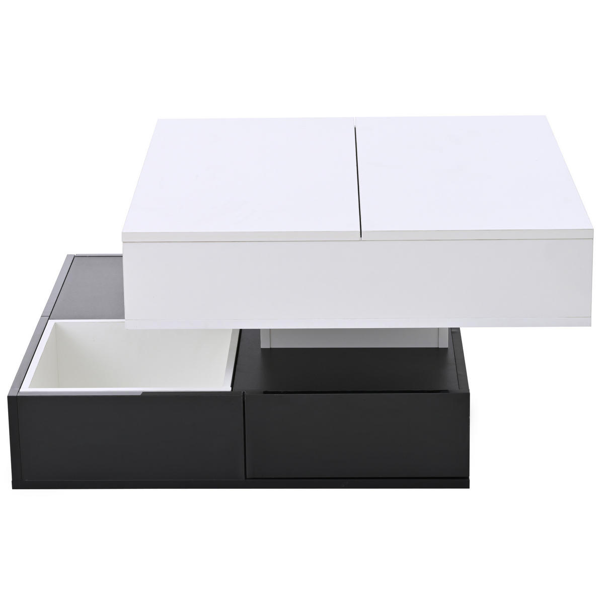 COUCHTISCH, 360° drehbar, Hochglanz schwarz-weiß, 3 Schubladen, versteckter Stauraum, 70/70/40–55 cm,Multicolor - Multicolor, Holzwerkstoff (70/70/40cm) - Redom