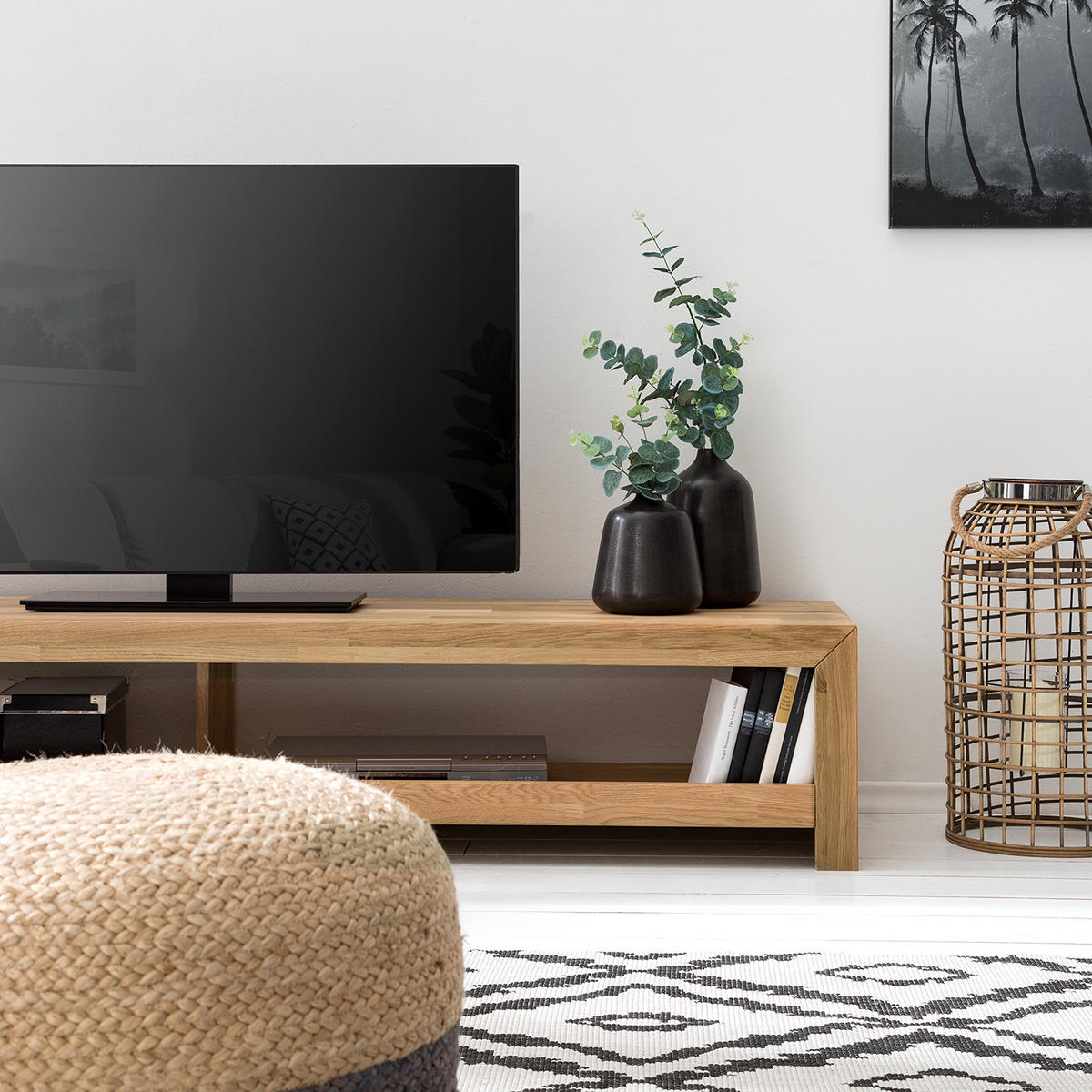 TV-LOWBOARD - Massivholz - Eichefarben, Holz (140/35/50cm) - home24