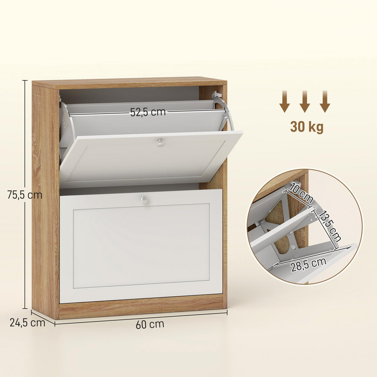 SCHUHSCHRANK DE-15053 2 Klapptüren mit verstellbaren Böden Weiß - Weiß, Holzwerkstoff (60/75.5/24.5cm) - ComfortXL