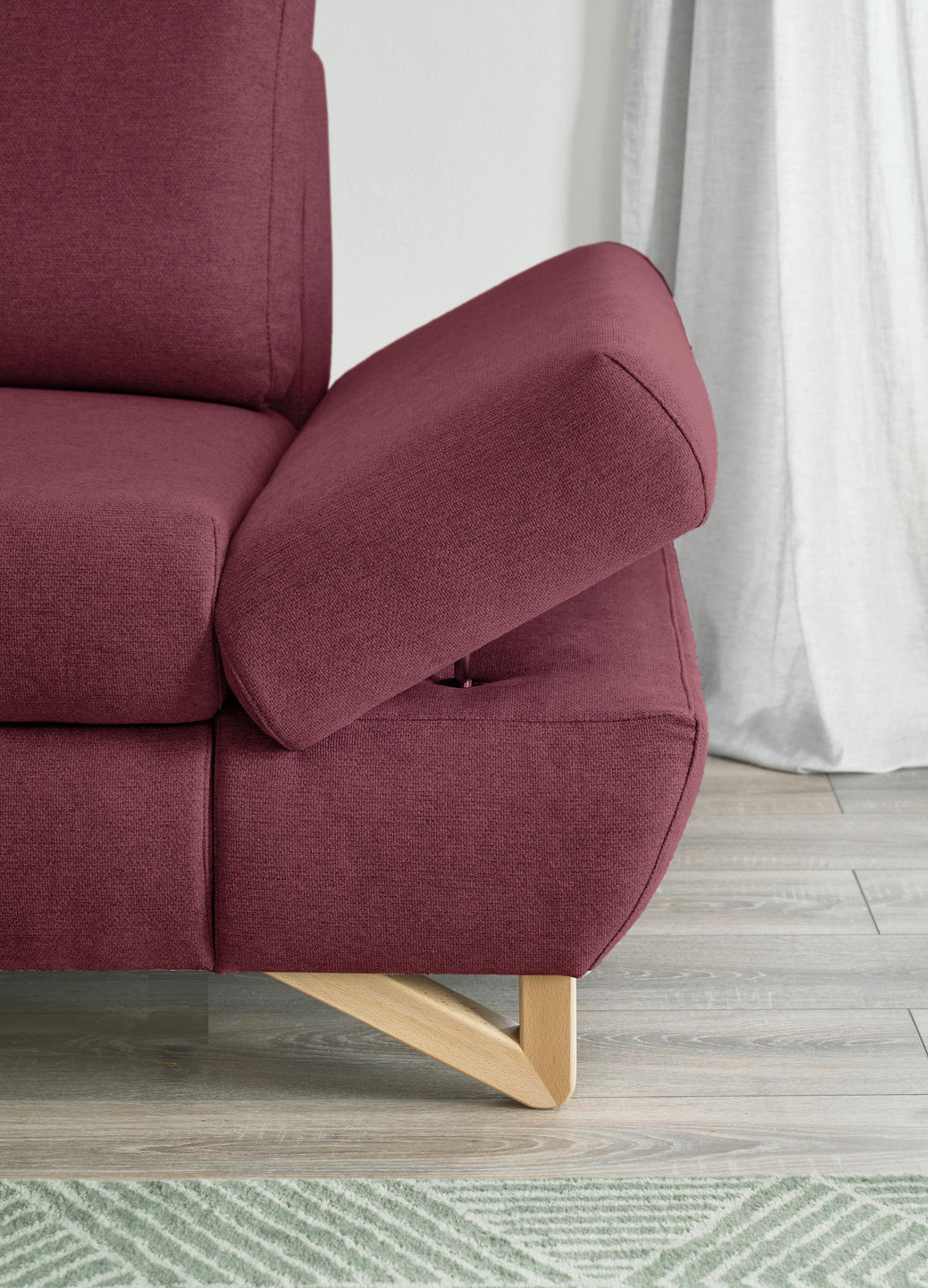 ECKSOFA bordeaux Velours, Wohnzimmer Sofa - Bordeaux, Holz/Textil (166/284cm) - Furn.Design