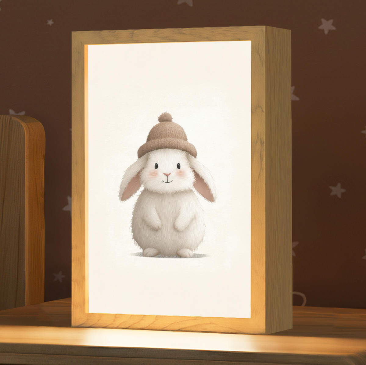 NACHTTISCHLAMPE Kaninchen - Hut - Ohren - Beige 20x30 cm - Creme, Holzwerkstoff (8/20/30cm)