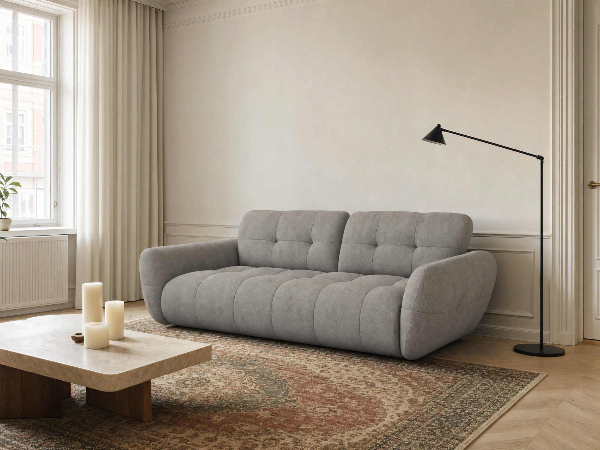 BIGSOFA Vannes Chenille Beige 272/134/68 cm - Graubraun, Kunststoff/Textil (272/68/134cm) - foamnova