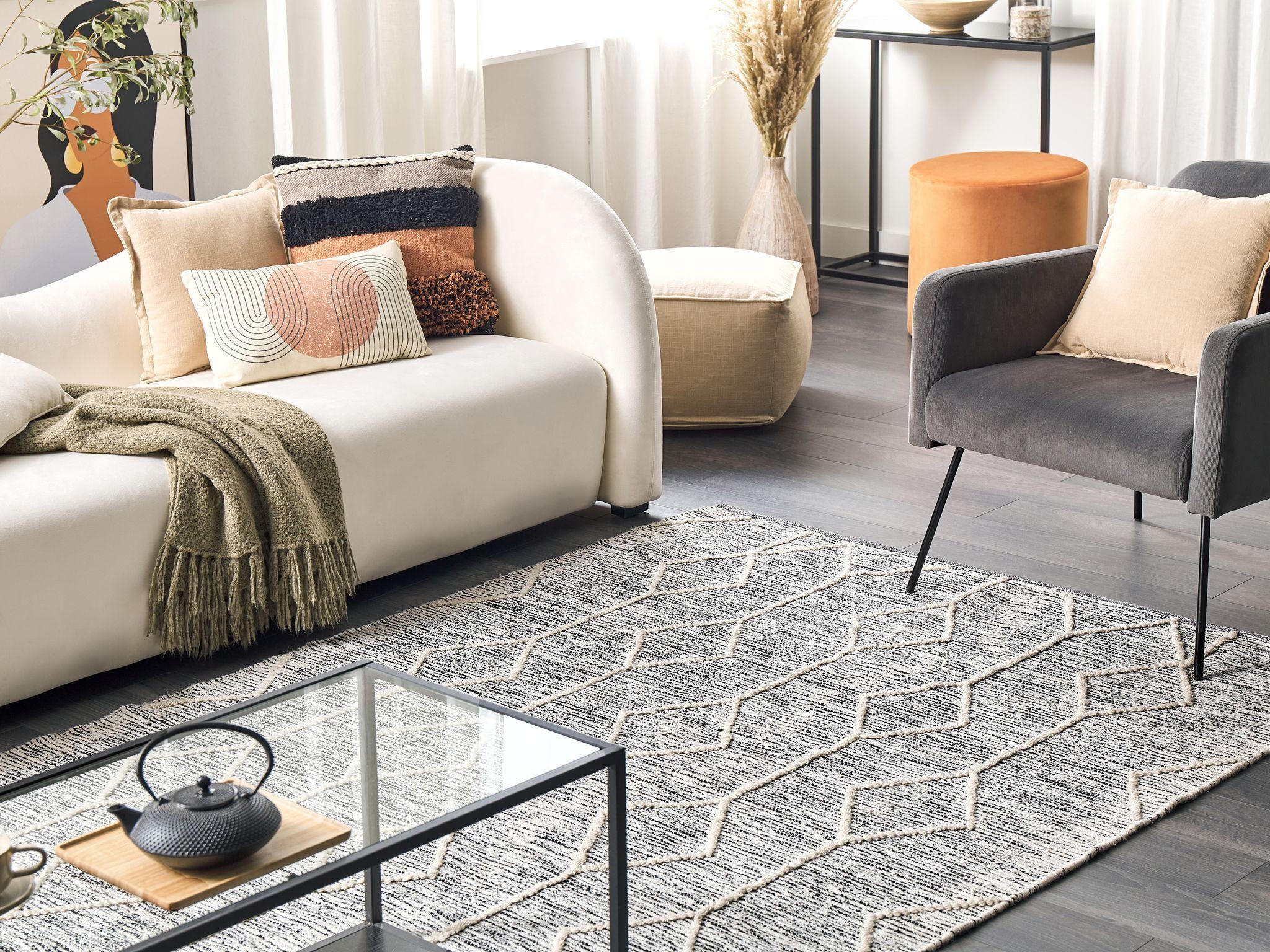 TEPPICH geflochten Edremit 200/140 cm - Grau, Textil (140/200cm) - Beliani