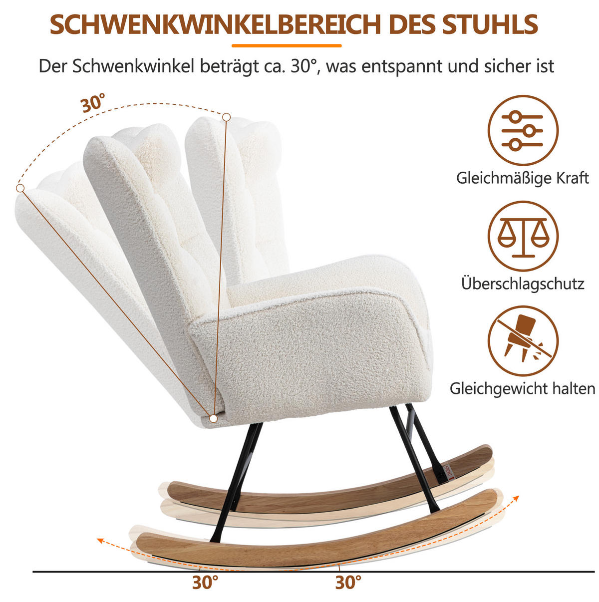 SCHAUKELSTUHL 65/47/92 cm in Weiß mit Fußhocker und Kopfkissen - Weiß, Textil (65/92/93cm) - Flora Grace