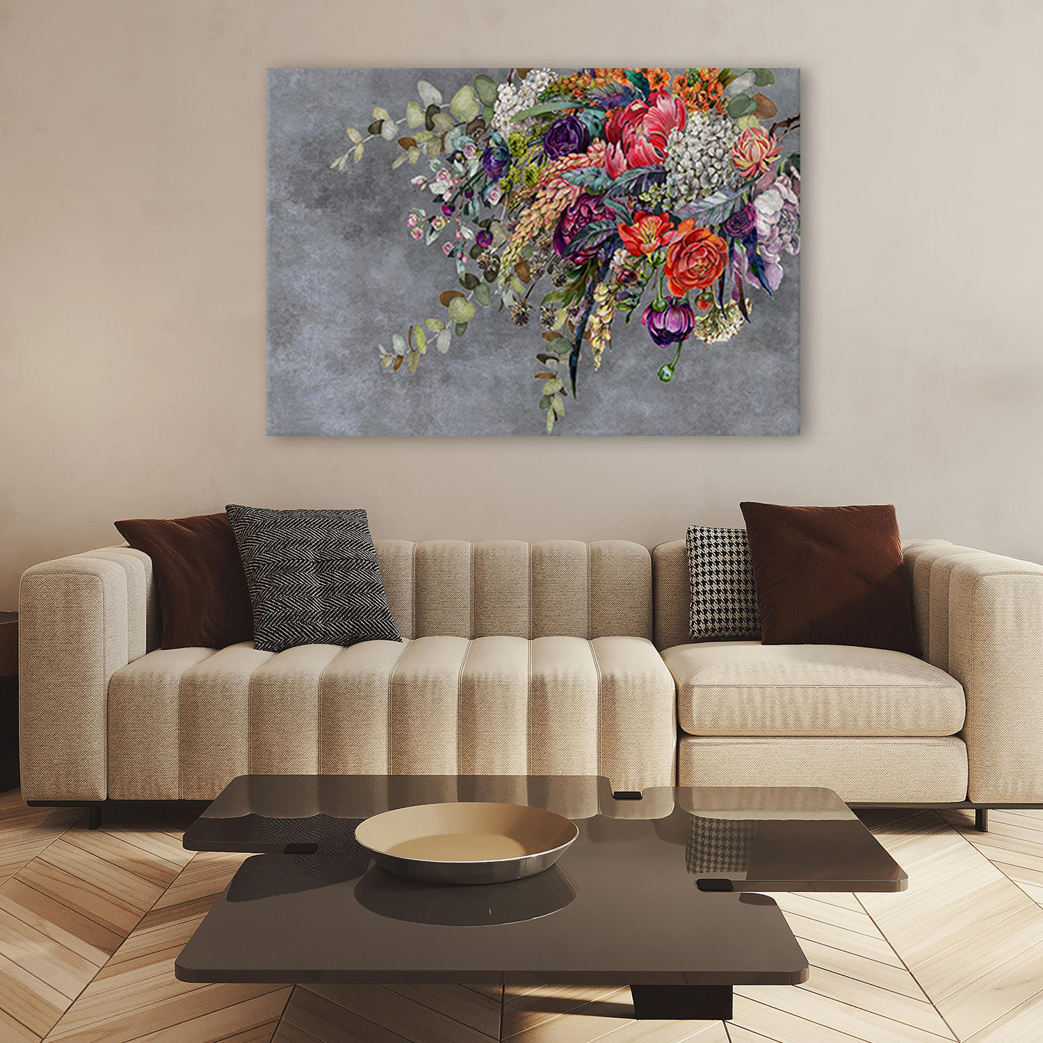 WANDBILD blumenstrauß - Grau, Textil (60/40cm) - Feeby